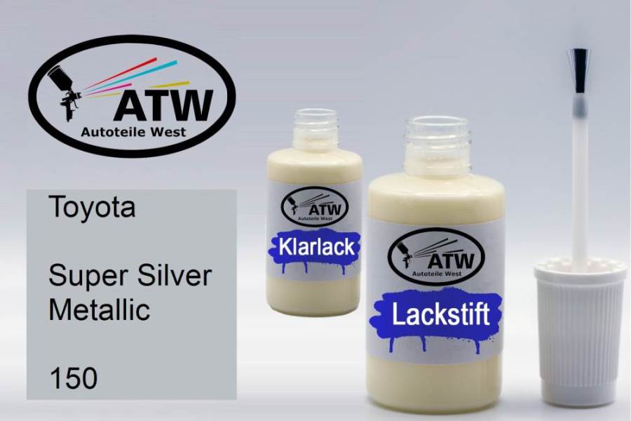 Toyota, Super Silver Metallic, 150: 20ml Lackstift + 20ml Klarlack - Set, von ATW Autoteile West.